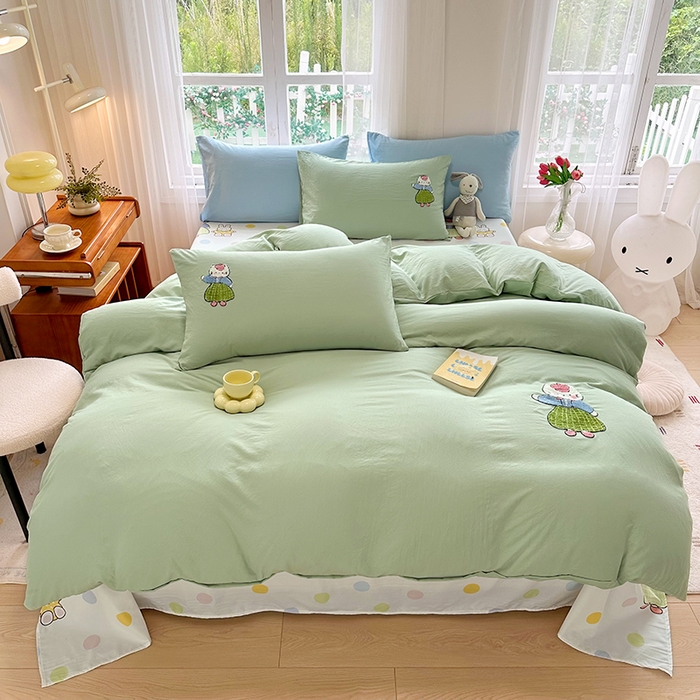 91家纺网 家纺一手货源 找家纺 艾米家居 2025新款水洗磨毛毛巾绣印花四件套 招财猫