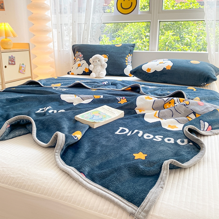 91家纺网 家纺一手货源 找家纺 慕尚家纺 2025新款雪貂绒高克重300g毛毯家用毛毯 小恐龙