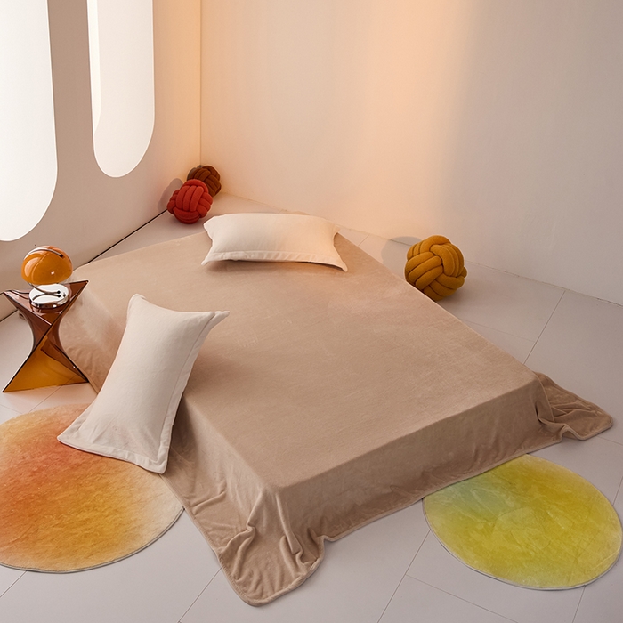 91家纺网 家纺一手货源 找家纺 LADYCOCO可可家居 2024新款牛奶3D绒立体雕花剪花单品系列-单床单 卡其色