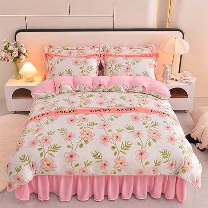 雅芝蓝 2025新款8-9斤高克重印花牛奶绒四件套保暖绒套件直播爆款 花屿禧