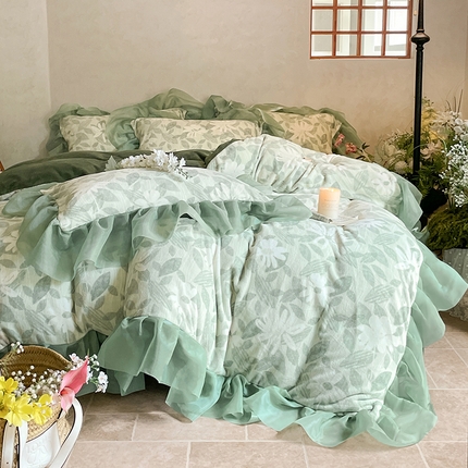 91家纺网 家纺一手货源 找家纺 慕澄家纺 2024新款高克重花边牛奶绒印花四件套 悠悠