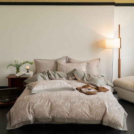 窝米 2024新款全棉磨毛工艺拼角款四件套系列 遇见绿