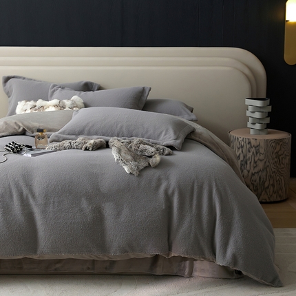 金奇达家纺 2025秋冬保暖加厚绒类四件套多莉羊绒-德尔菲 宝石灰