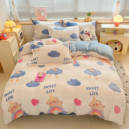 91家纺网 家纺一手货源 找家纺 （总）慕尚 2025新款高克重印花雪花绒四件套 