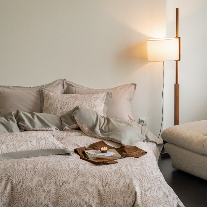 91家纺网 家纺一手货源 找家纺 窝米 2024新款全棉磨毛工艺拼角款四件套系列 遇见绿