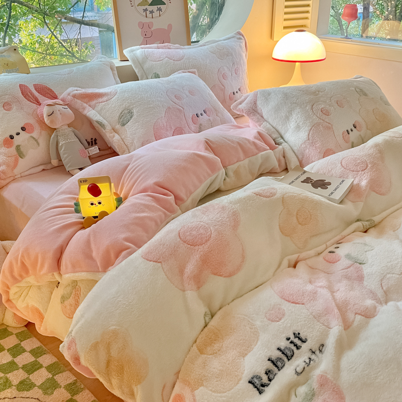 91家纺网 家纺一手货源 找家纺 （总）慕尚 2025新款高克重印花雪花绒四件套 