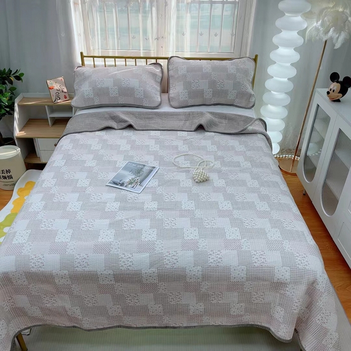 91家纺网 家纺一手货源 找家纺 2024新款棉加绒双面两用四季款床盖三件套 花西