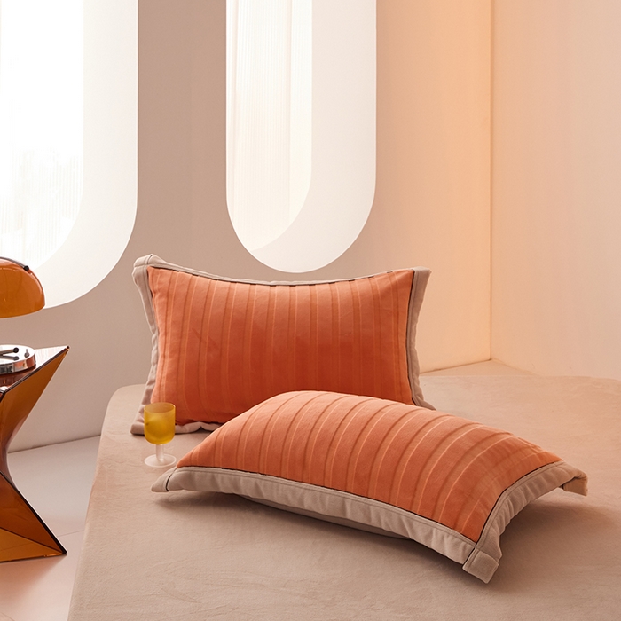 91家纺网 家纺一手货源 找家纺 LADYCOCO可可家居 2024新款牛奶3D绒立体雕花剪花单品系列-单枕套 橘色+卡其色