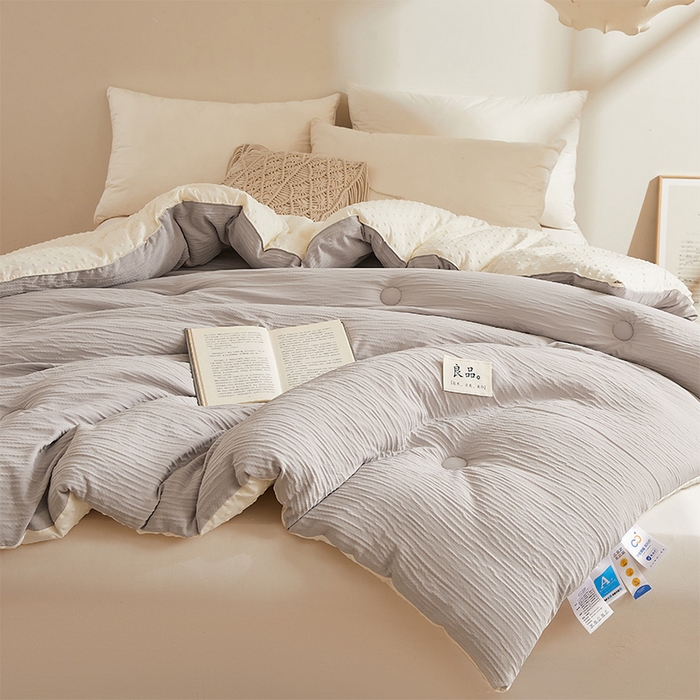 91家纺网 家纺一手货源 找家纺 2024新款A类双层皱皱纱豆豆被子被芯 皱皱纱-轻烟灰