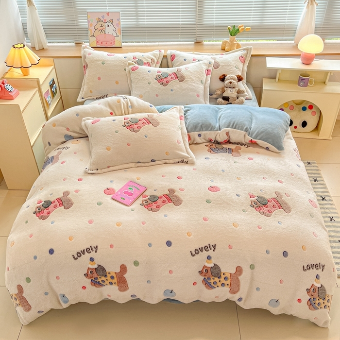 91家纺网 家纺一手货源 找家纺 慕尚 2025新款高克重印花雪花绒四件套  优瑞