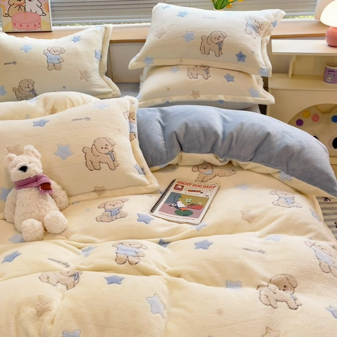 91家纺网 家纺一手货源 找家纺 慕尚 2025新款高克重印花雪花绒被套单件 旺福