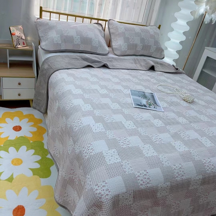 91家纺网 家纺一手货源 找家纺 2024新款棉加绒双面两用四季款床盖三件套 花西