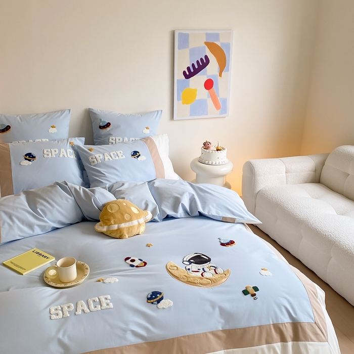 91家纺网 家纺一手货源 找家纺 （总）星野 2024新款全棉加厚磨毛四件套太空记系列