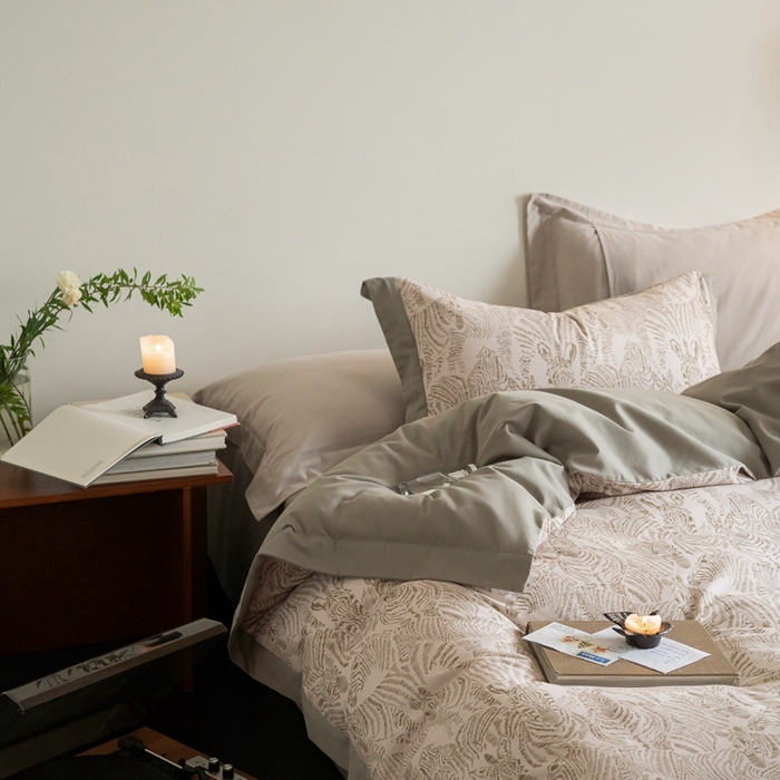 91家纺网 家纺一手货源 找家纺 窝米 2024新款全棉磨毛工艺拼角款四件套系列 遇见绿