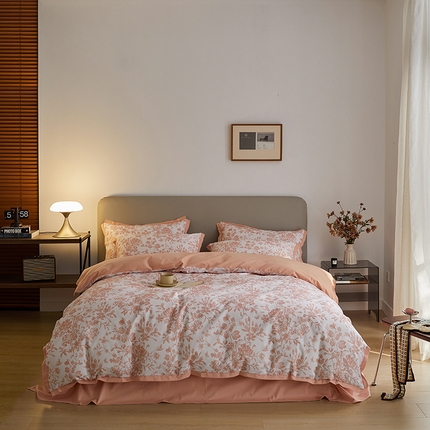 91家纺网 家纺一手货源 找家纺 （总）千朵森 2024新款高定新疆长绒棉全棉印花拼角磨毛四件套 风格二