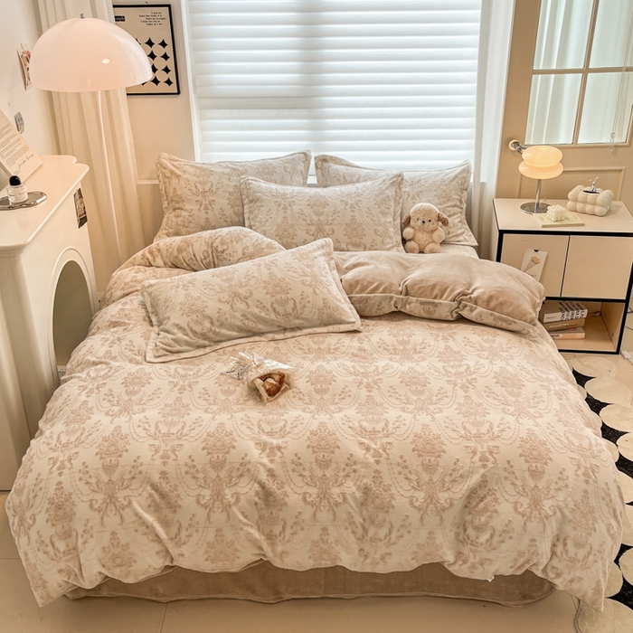 91家纺网 家纺一手货源 找家纺 （总）慕尚 2025新款高克重保暖双色雕花绒四件套