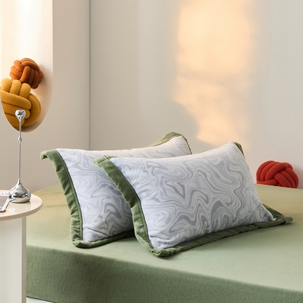 LADYCOCO可可家居 单枕套-2024新款牛奶绒数码印花单品系列 雾语浅蓝+深绿