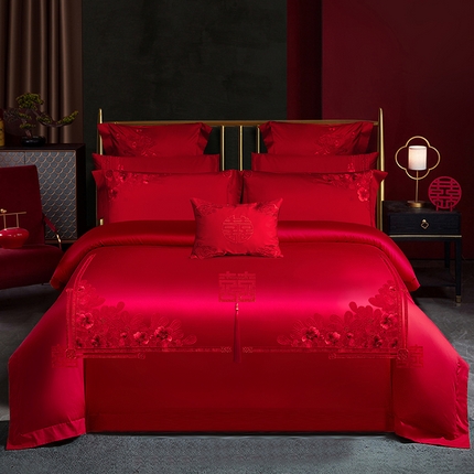 91家纺网 家纺一手货源 找家纺 （总）2024新款100S长绒棉提花婚庆轻奢简约四件套多件套