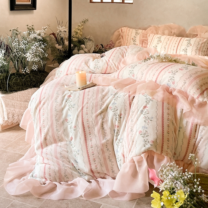 91家纺网 家纺一手货源 找家纺 慕澄家纺 2024新款高克重花边牛奶绒印花四件套 曼琳