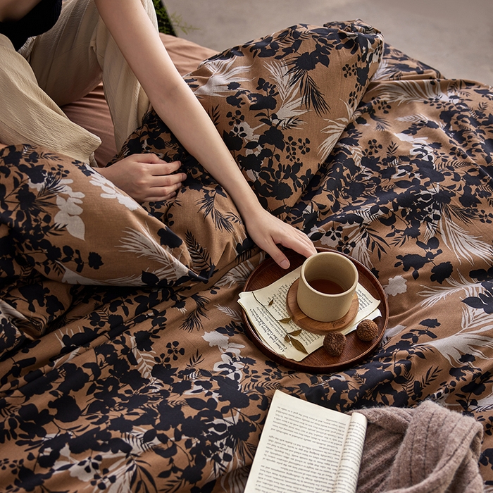 91家纺网 家纺一手货源 找家纺 千朵森 2024新款A类全棉活性陶瓷磨毛四件套 墨染