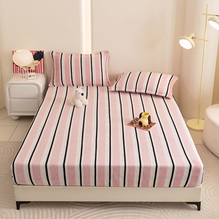 2024新款立体菠萝格印花保暖牛奶绒系列单床笠 挪威粉