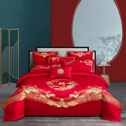 91家纺网 家纺一手货源 找家纺 （总）2024新款100S提花全工艺长绒棉刺绣婚庆四件套多件套