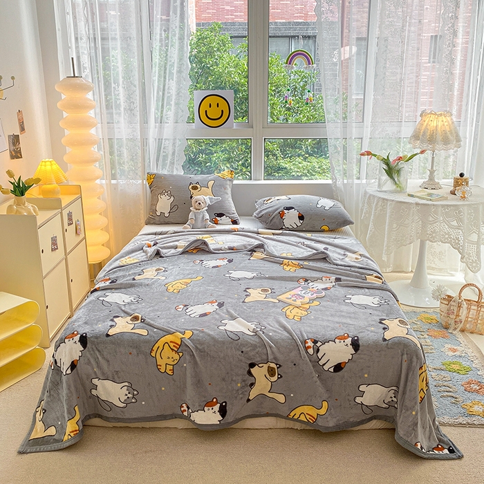 91家纺网 家纺一手货源 找家纺 慕尚家纺 2025新款雪貂绒高克重300g毛毯家用毛毯 小猫咪