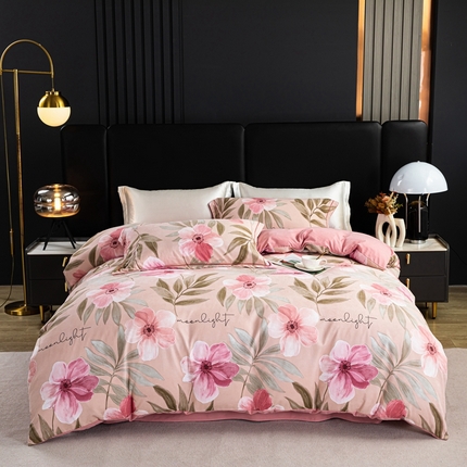 91家纺网 家纺一手货源 找家纺 美丽折家纺 2025新款A类8D数码百花锦四件套 粉墨花舞