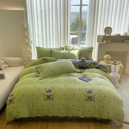 91家纺网 家纺一手货源 找家纺 梦澜蒂 2024新款加厚保暖牛奶绒被套牛奶绒四件套