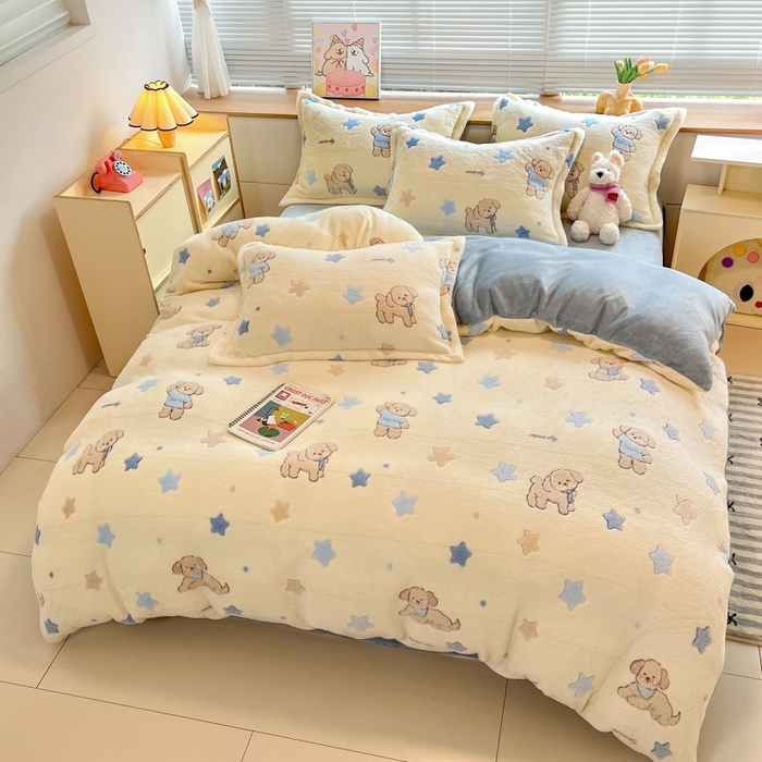 91家纺网 家纺一手货源 找家纺 慕尚 2025新款高克重印花雪花绒四件套  旺福