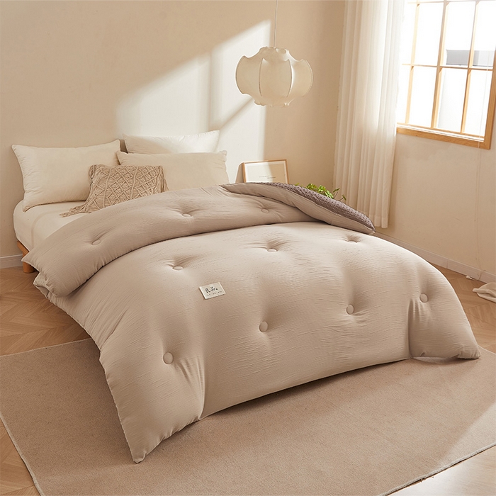 91家纺网 家纺一手货源 找家纺 2024新款A类双层皱皱纱豆豆被子被芯 皱皱纱-焦糖咖