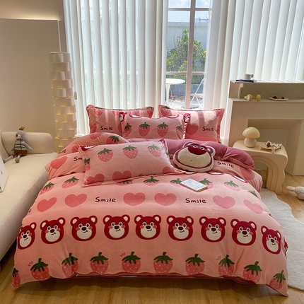 91家纺网 家纺一手货源 找家纺 梦澜蒂 2024新款加厚保暖牛奶绒被套牛奶绒四件套