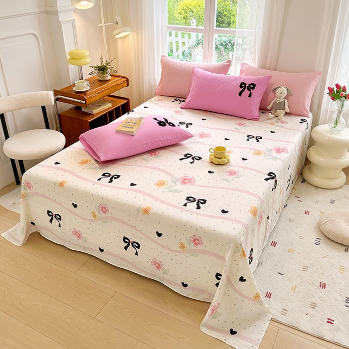 91家纺网 家纺一手货源 找家纺 艾米家居 2025新款水洗磨毛毛巾绣印花四件套 蝴蝶结