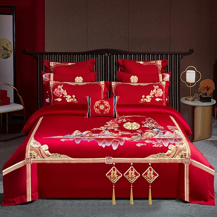91家纺网 家纺一手货源 找家纺 （总）2024新款100S提花全工艺长绒棉刺绣婚庆四件套多件套