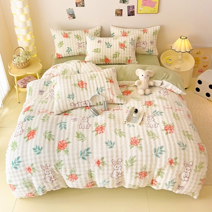 91家纺网 家纺一手货源 找家纺 （总）麦瑞家纺 2024新款泡泡印花兔毛绒兔兔绒牛奶绒四件套