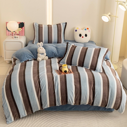 2024新款立体菠萝格印花保暖牛奶绒系列四件套 自由蓝