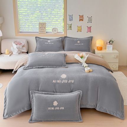 91家纺网 家纺一手货源 找家纺 （总）2025秋冬新款牛奶绒刺绣四件套-亦玫系列