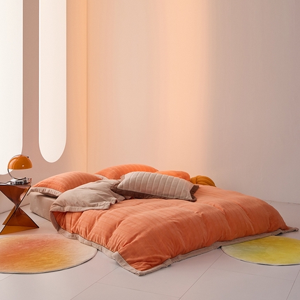 LADYCOCO可可家居 2024新款牛奶3D绒立体雕花剪花单品系列-单被套 橘色+卡其色