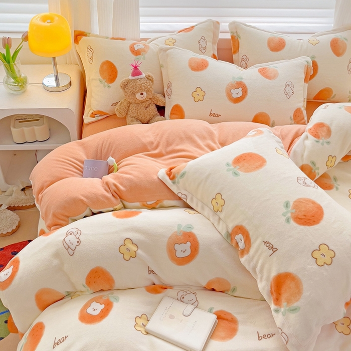 91家纺网 家纺一手货源 找家纺 简一 2025新款小清新牛奶绒印花四件套-卡通系列 心想事成