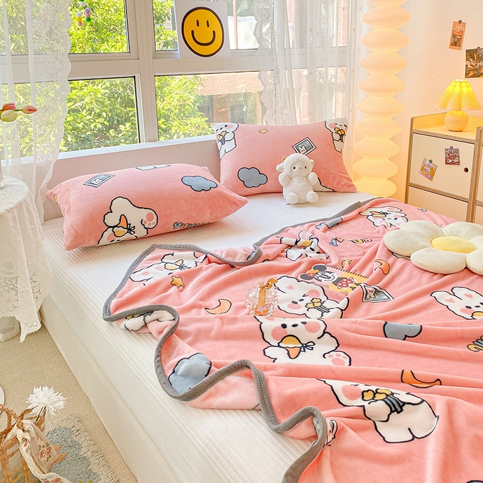 91家纺网 家纺一手货源 找家纺 慕尚家纺 2025新款雪貂绒高克重300g毛毯家用毛毯 快乐小兔