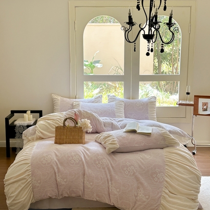 慕澄家纺 2024新款法式轻奢款琢色烂花牛奶绒四件套 紫苑