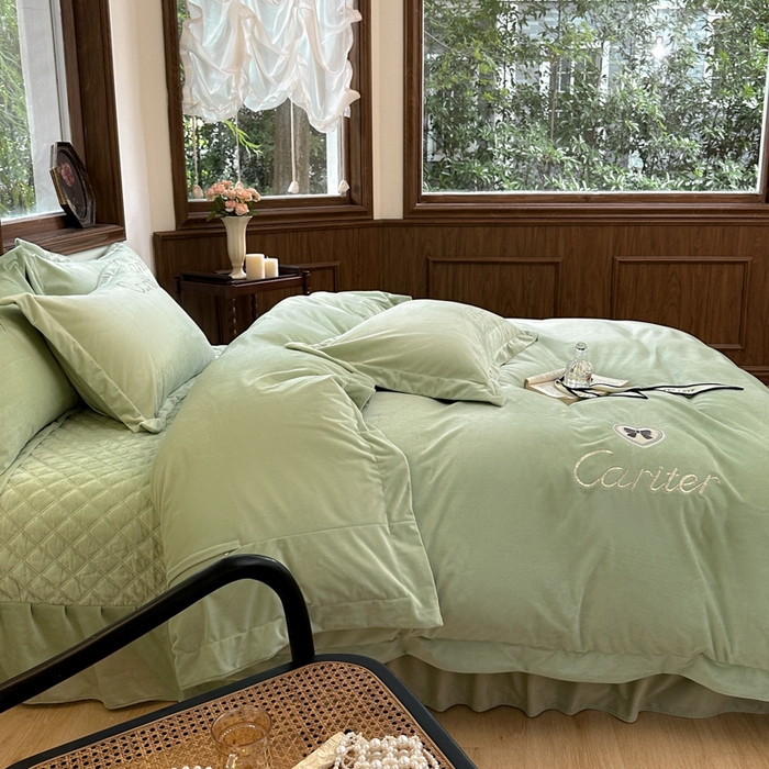 91家纺网 家纺一手货源 找家纺 尚美 2024新款床盖款工艺设计四件套-依连娜 清新绿