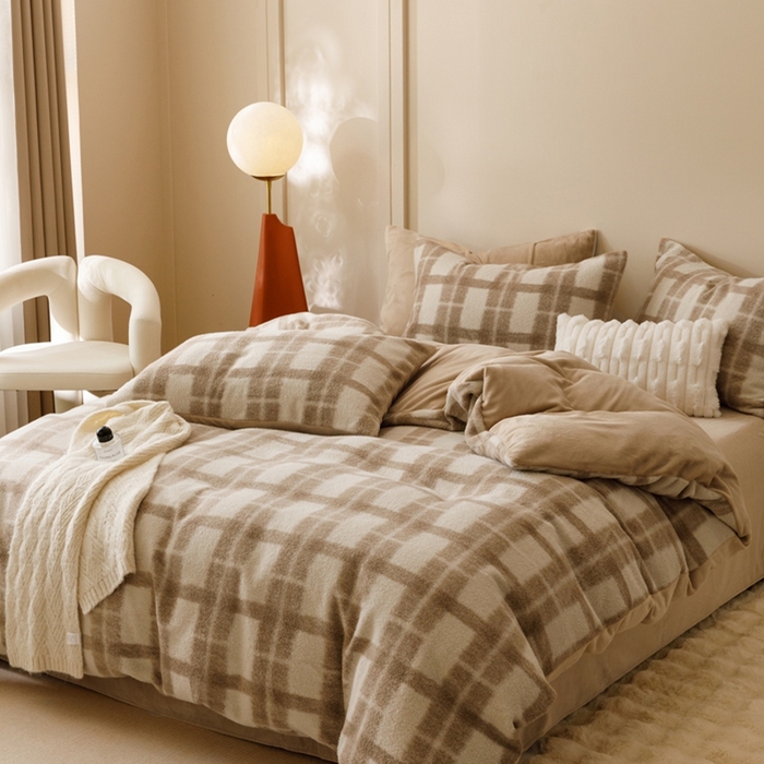 91家纺网 家纺一手货源 找家纺 金奇达家纺 2025秋冬保暖加厚绒类四件套多莉羊绒-希尔格 森格米咖