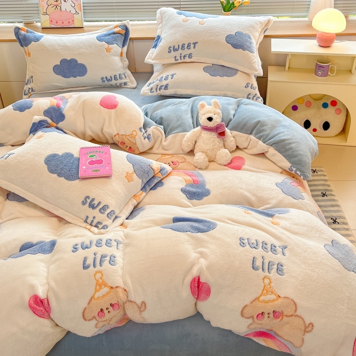 91家纺网 家纺一手货源 找家纺 慕尚 2025新款高克重印花雪花绒被套单件 星屿