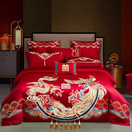 91家纺网 家纺一手货源 找家纺 （总）2024新款100S提花全工艺长绒棉刺绣婚庆四件套多件套