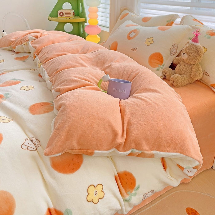 91家纺网 家纺一手货源 找家纺 简一 2025新款小清新牛奶绒印花四件套-卡通系列 心想事成