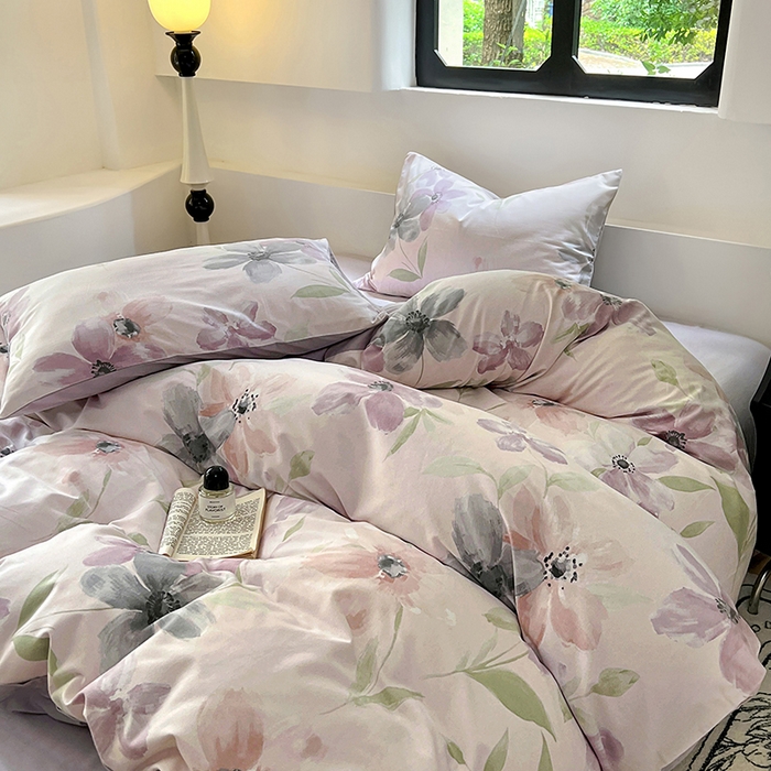 91家纺网 家纺一手货源 找家纺 田野 2024新款纯棉全棉磨毛印花四件套系列 叶颜