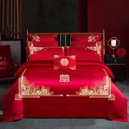 91家纺网 家纺一手货源 找家纺 （总）2024新款100S长绒棉提花婚庆轻奢简约四件套多件套