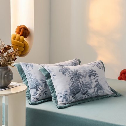 LADYCOCO可可家居 单枕套-2024新款牛奶绒数码印花单品系列 山林浅灰+蓝色