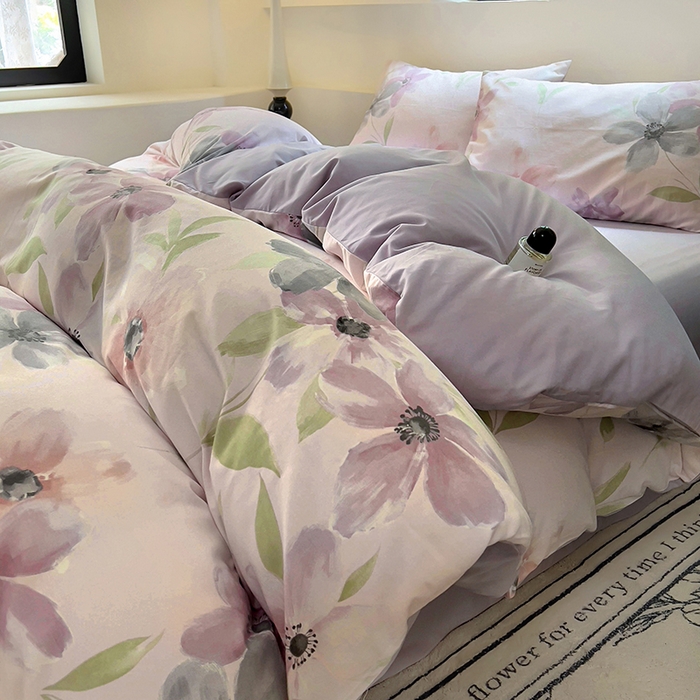 91家纺网 家纺一手货源 找家纺 田野 2024新款纯棉全棉磨毛印花四件套系列 叶颜